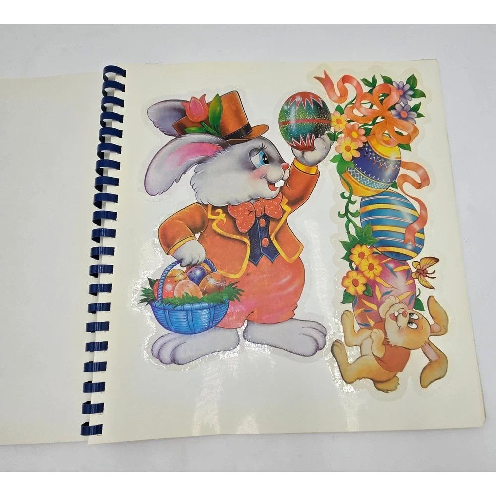 Easter and‎ Spring Vinyl Clings Storage Book Retro Bunny Chick Window Decal